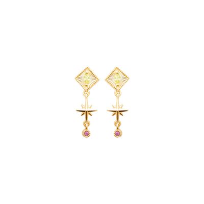 Boucles d'oreilles en plaqué or et pierre synthétique