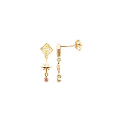 Boucles d'oreilles en plaqué or et pierre synthétique