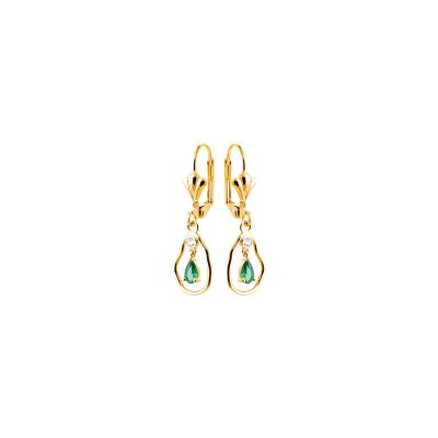 Boucles d'oreilles en plaqué or, pierre synthétique et oxyde de zirconium