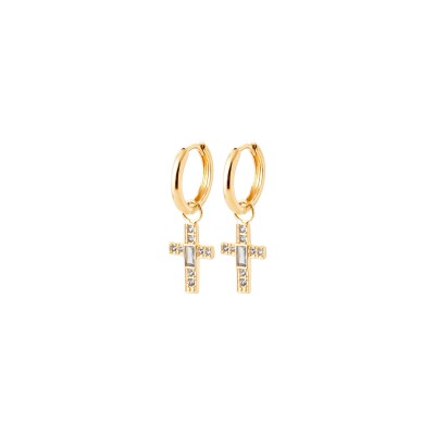 Boucles d'oreilles créoles en plaqué or et pierre synthétique