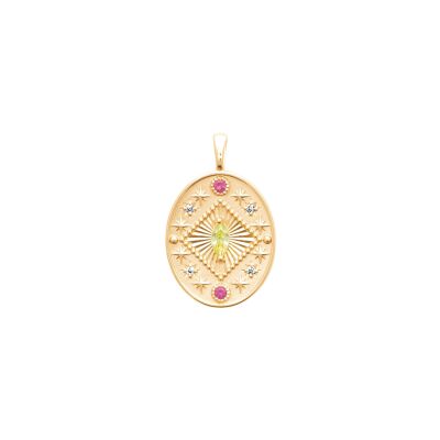 Pendentif en plaqué or, pierre synthétique et oxyde de zirconium