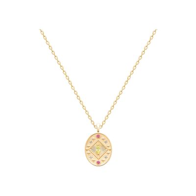 Pendentif en plaqué or, pierre synthétique et oxyde de zirconium