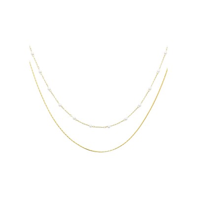 Collier en acier pvd doré et perle d'imitation - 42cm