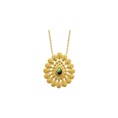 Collier en acier pvd doré et pierre synthétique - 50cm