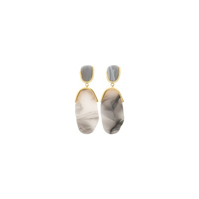 Boucles d'oreilles en acier pvd doré et résine