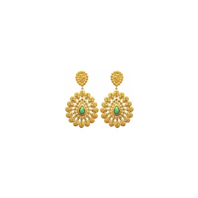 Boucles d'oreilles en acier pvd doré et pierre synthétique