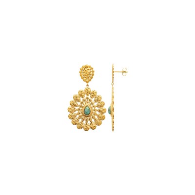 Boucles d'oreilles en acier pvd doré et pierre synthétique