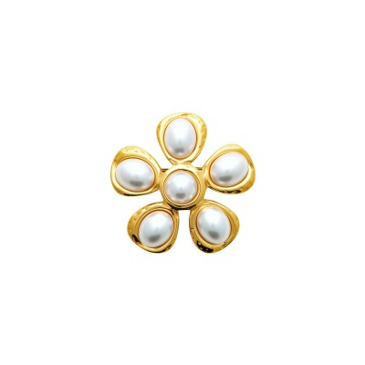 Broche en acier pvd doré et perle d'imitation