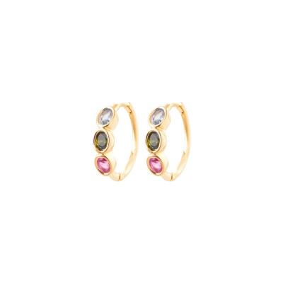Boucles d'oreilles créoles en plaqué or et pierre synthétique