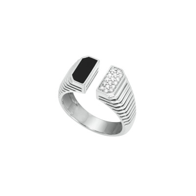 Bague Scala ouverte pavé diamants et onyx or gris