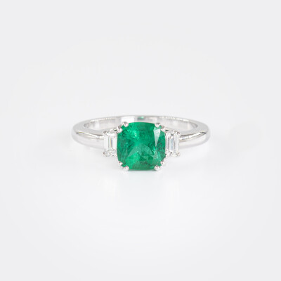 Bague Holly or blanc, émeraude & diamants