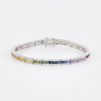 Bracelet Rainbow or blanc & saphirs multicolores