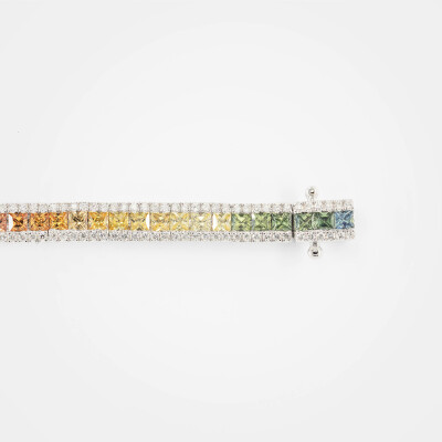 Bracelet Rainbow or blanc & saphirs multicolores