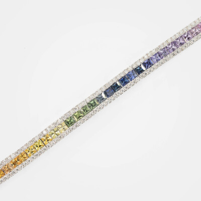 Bracelet Rainbow or blanc & saphirs multicolores