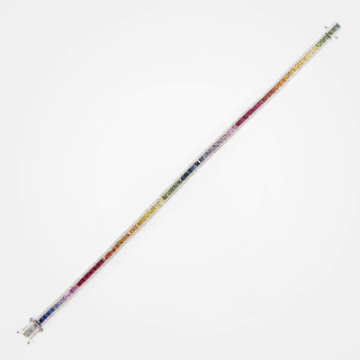 Bracelet Rainbow or blanc & saphirs multicolores