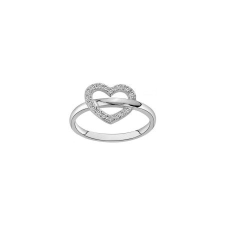 Bague coeur en argent et oxyde de zirconium, taille 52