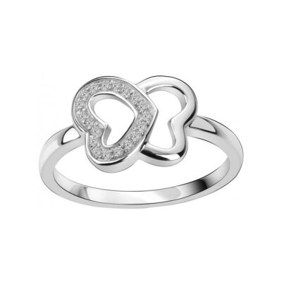 Bague 2 coeurs en argent et oxyde de zirconium