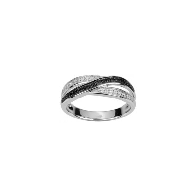 Bague en argent et oxyde de zirconium noir et blanc