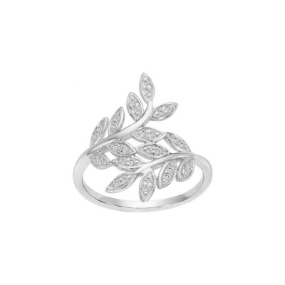 Bague feuille en argent et oxyde de zirconium, taille 56
