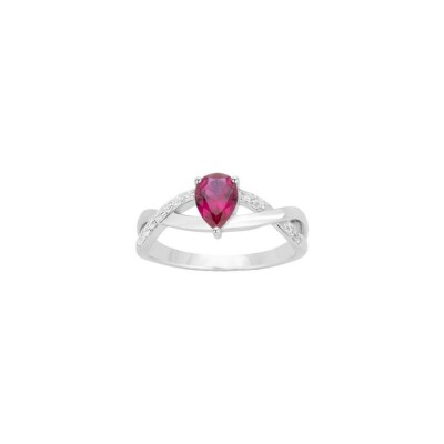 Bague en argent, spinelle rouge et oxyde de zirconium