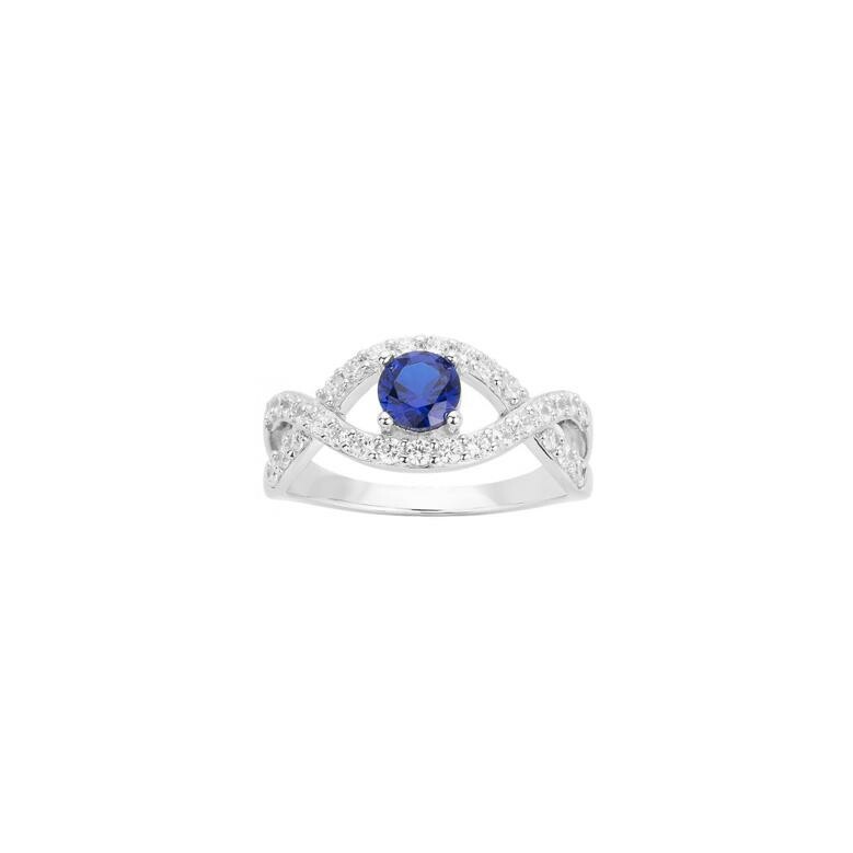 Bague en argent, spinelle bleue et oxyde de zirconium