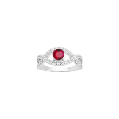 Bague en argent, spinelle rouge et oxyde de zirconium