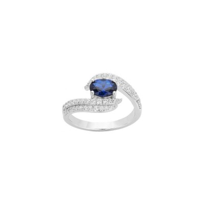 Bague en argent, spinelle bleue et oxyde de zirconium