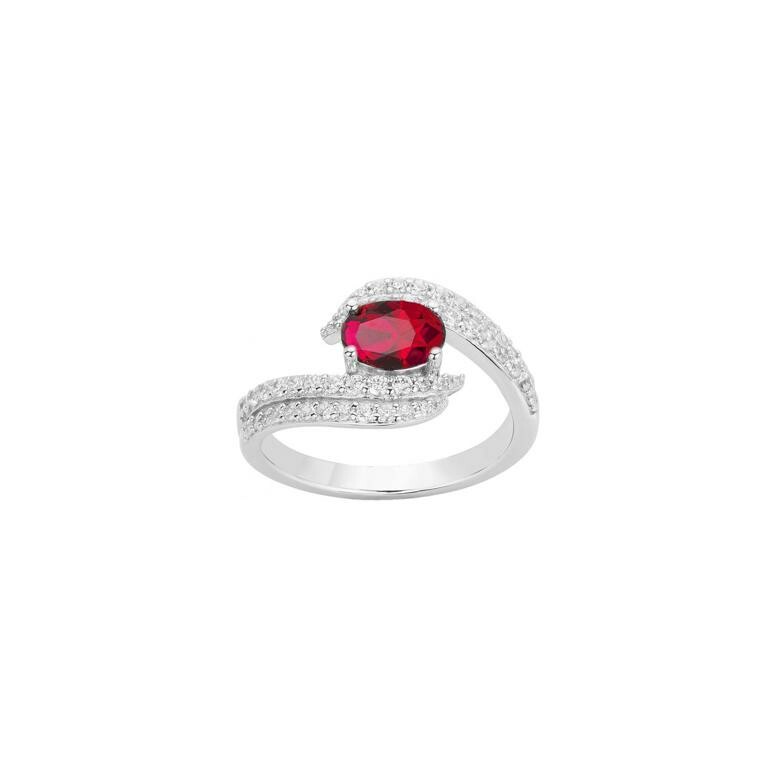 Bague en argent, spinelle rouge et oxyde de zirconium