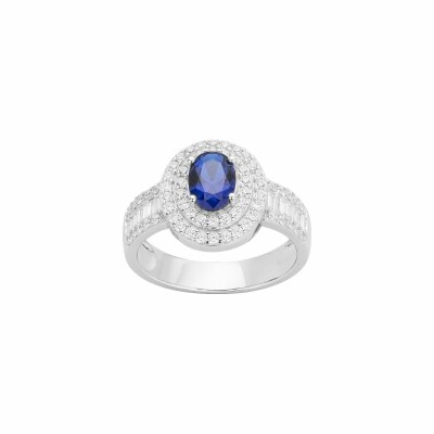 Bague en argent, spinelle bleue et oxydes de zirconium