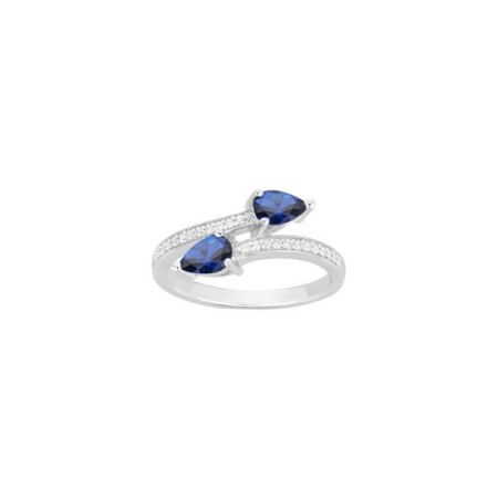 Bague en argent, spinelle bleue et oxyde de zirconium