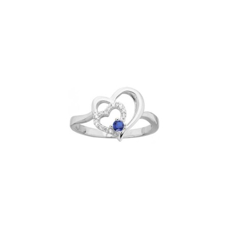 Bague en argent, spinelle bleue et oxyde de zirconium, taille 60