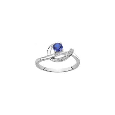 Bague en argent, spinelle bleue et oxyde de zirconium