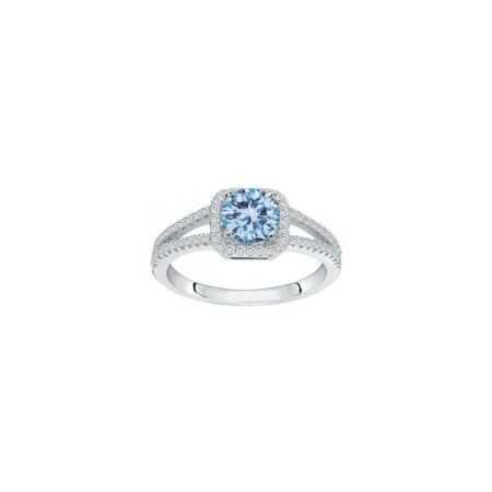 Bague en argent, spinelle bleue et oxyde de zirconium