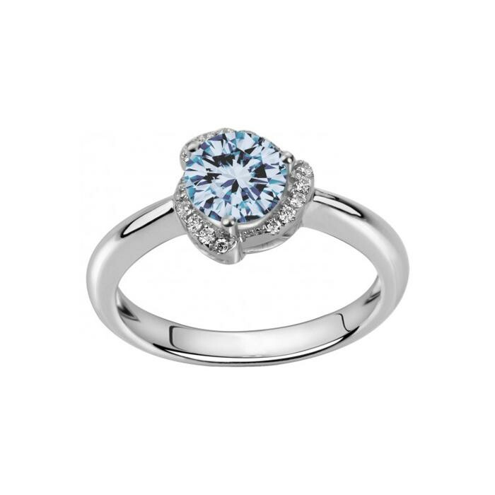 Bague en argent, spinelle bleue et oxyde de zirconium