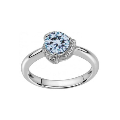 Bague en argent, spinelle bleue et oxyde de zirconium