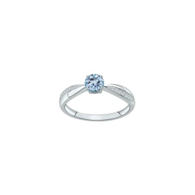 Bague en argent, spinelle bleue et oxyde de zirconium, taille 56