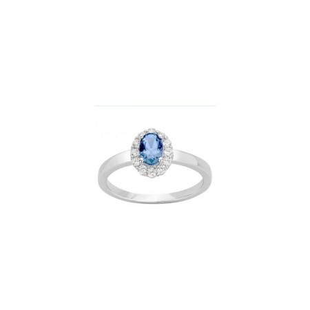 Bague en argent, spinelle bleue et oxyde de zirconium, taille 54