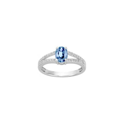 Bague en argent, spinelle bleue et oxyde de zirconium