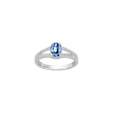 Bague en argent, spinelle bleue et oxyde de zirconium