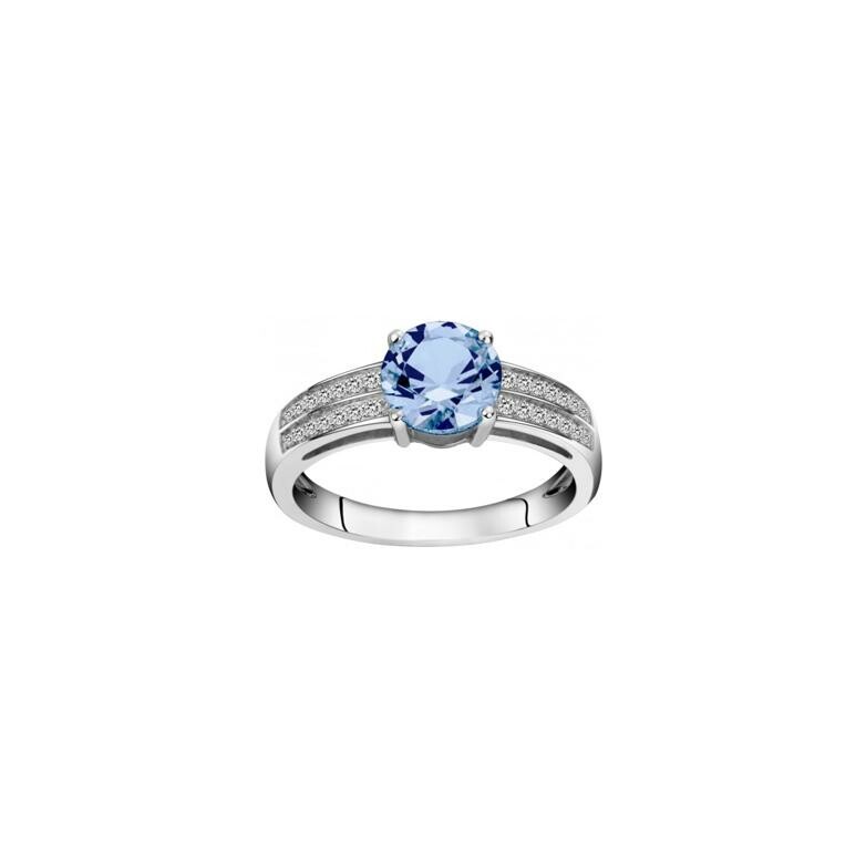 Bague en argent, spinelle bleue et oxyde de zirconium, taille 54