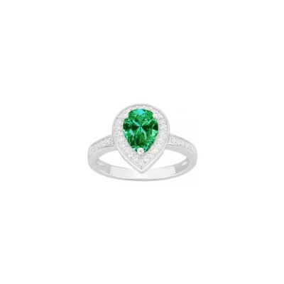 Bague en argent, spinelle verte et oxyde de zirconium, taille 56