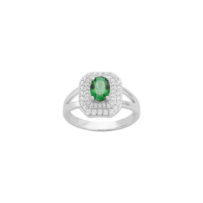 Bague en argent, spinelle verte et oxyde de zirconium, taille 58