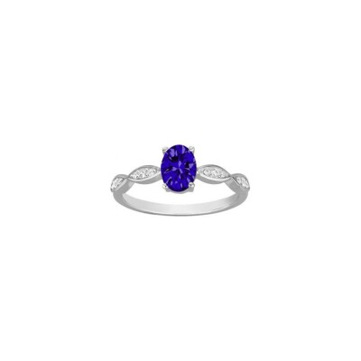 Bague en argent, spinelle bleue et oxyde de zirconium, taille 54