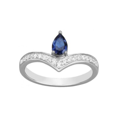 Bague en argent, spinelle bleue et oxyde de zirconium, taille 54