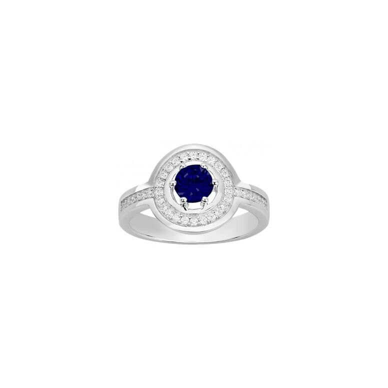 Bague en argent, spinelle bleue et oxyde de zirconium