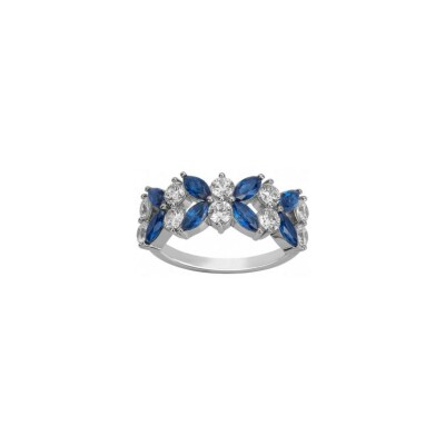 Bague en argent, spinelle bleue et oxyde de zirconium, taille 54