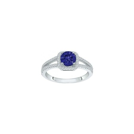 Bague en argent, spinelle bleue et oxyde de zirconium, taille 56