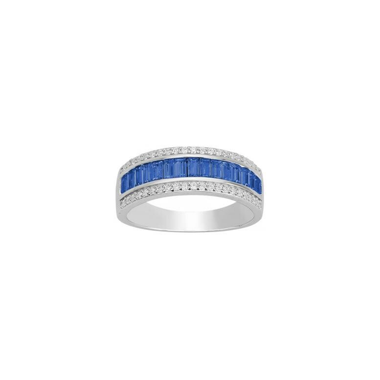 Bague en argent, spinelle bleue et oxyde de zirconium, taille 56