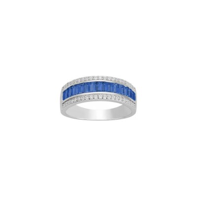 Bague en argent, spinelle bleue et oxyde de zirconium, taille 54