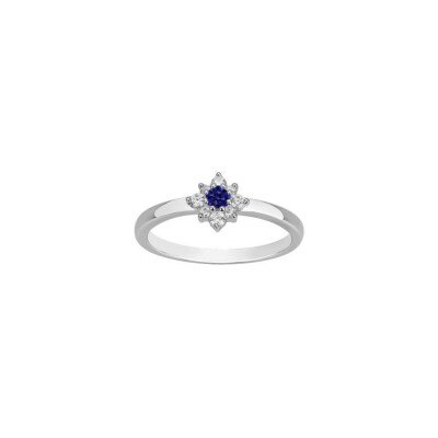 Bague en argent, spinelle bleue et oxyde de zirconium, taille 52